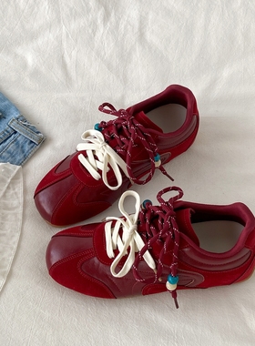 喜叔小众红色厚底内增高德训鞋女2025春秋新款阿甘鞋运动休闲板鞋