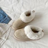 喜叔复古白色厚底半拖雪地靴女2025新款 棉鞋 冬季 外穿包头毛毛拖鞋