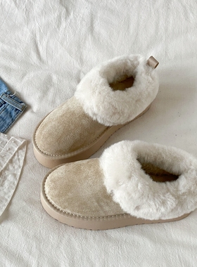 喜叔复古白色厚底半拖雪地靴女2025新款冬季外穿包头毛毛拖鞋棉鞋