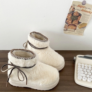 短靴子 外穿加绒保暖毛毛棉鞋 喜叔韩系小众chic厚底雪地靴女款 冬季