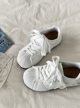 喜叔 环球白色厚底板鞋女2026新款春秋百搭小白鞋复古休闲德训鞋