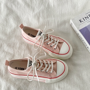 喜叔厚底粉色帆布鞋女款2025新款夏季超火薄款透气板鞋休闲小白鞋
