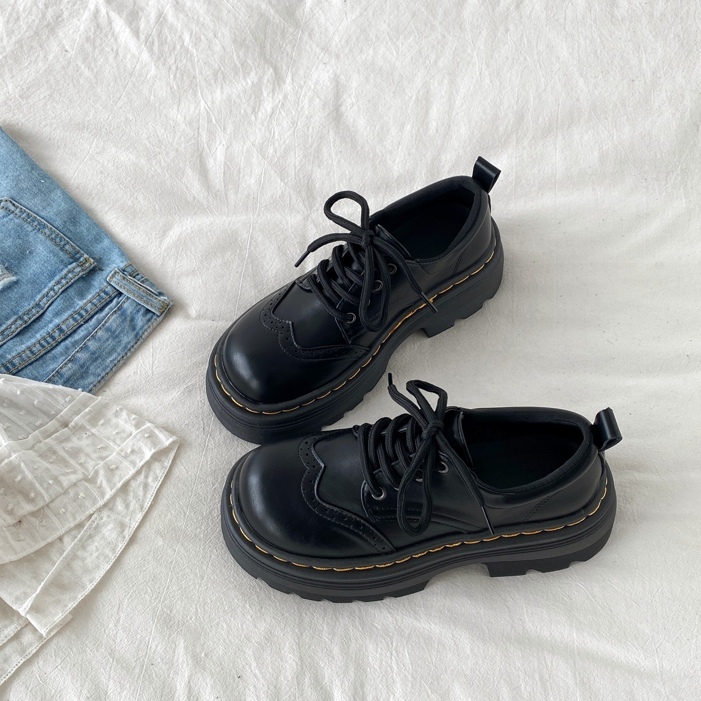 喜叔英伦风黑色厚底布洛克小皮鞋女2026春季新款百搭复古乐福单鞋,女鞋,乐福鞋（豆豆鞋）,淘宝优惠券,粉丝福利购,淘宝优惠卷