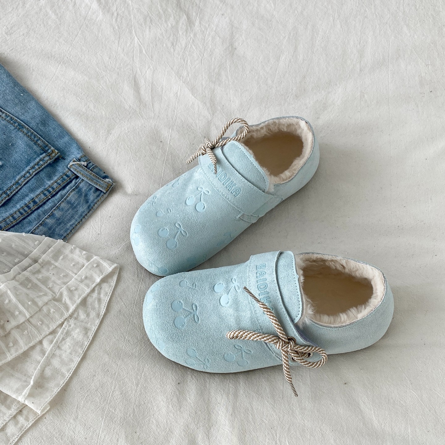 爆款樱桃蝴蝶结加绒勃肯鞋二棉鞋