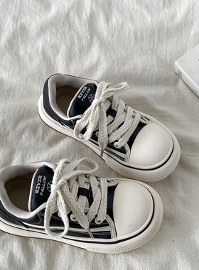 喜叔 黑色厚底大头板鞋女2025新款春秋百搭休闲运动鞋圆头小白鞋