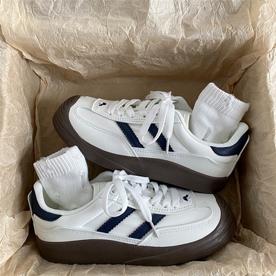 小众复古德训鞋女鞋子皮面小白鞋