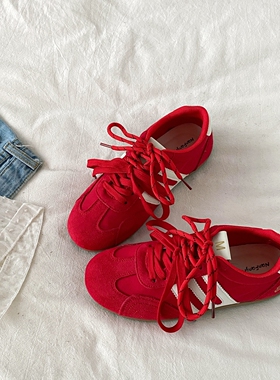 喜叔 复古红色德训鞋女2026春季新款软底阿甘鞋ins潮休闲运动板鞋
