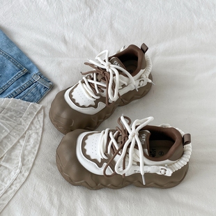 增高休闲面包鞋 喜叔丑萌棕色厚底大头运动鞋 复古老爹鞋 秋季 潮 女款