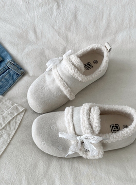 喜叔 白色全包加绒勃肯鞋女款冬季保暖一脚蹬毛毛棉鞋外穿雪地靴