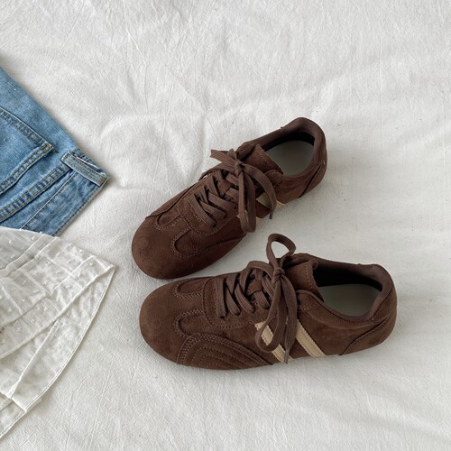 美式复古德训鞋棕色平底阿甘鞋子