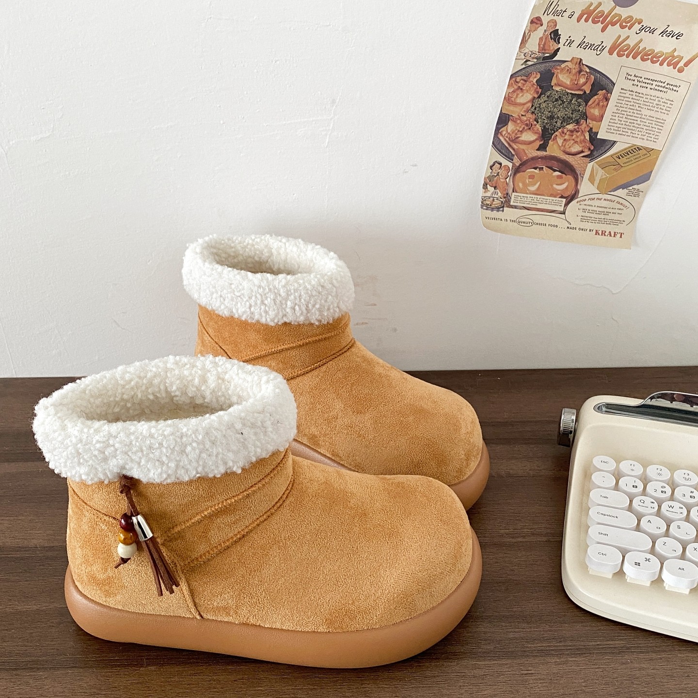 喜叔复古厚底毛绒雪地靴女2025新款冬季保暖加绒毛毛棉鞋短筒棉靴,女鞋,时尚雪地靴,淘宝优惠券,粉丝福利购,淘宝优惠卷