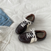 运动休闲鞋 喜叔 新款 软底阿甘板鞋 棕色复古皮面德训鞋 女2026春季