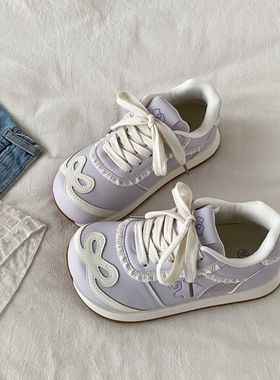 喜叔紫色小众厚底阿甘鞋女2026新款春秋百搭休闲运动鞋复古板鞋子