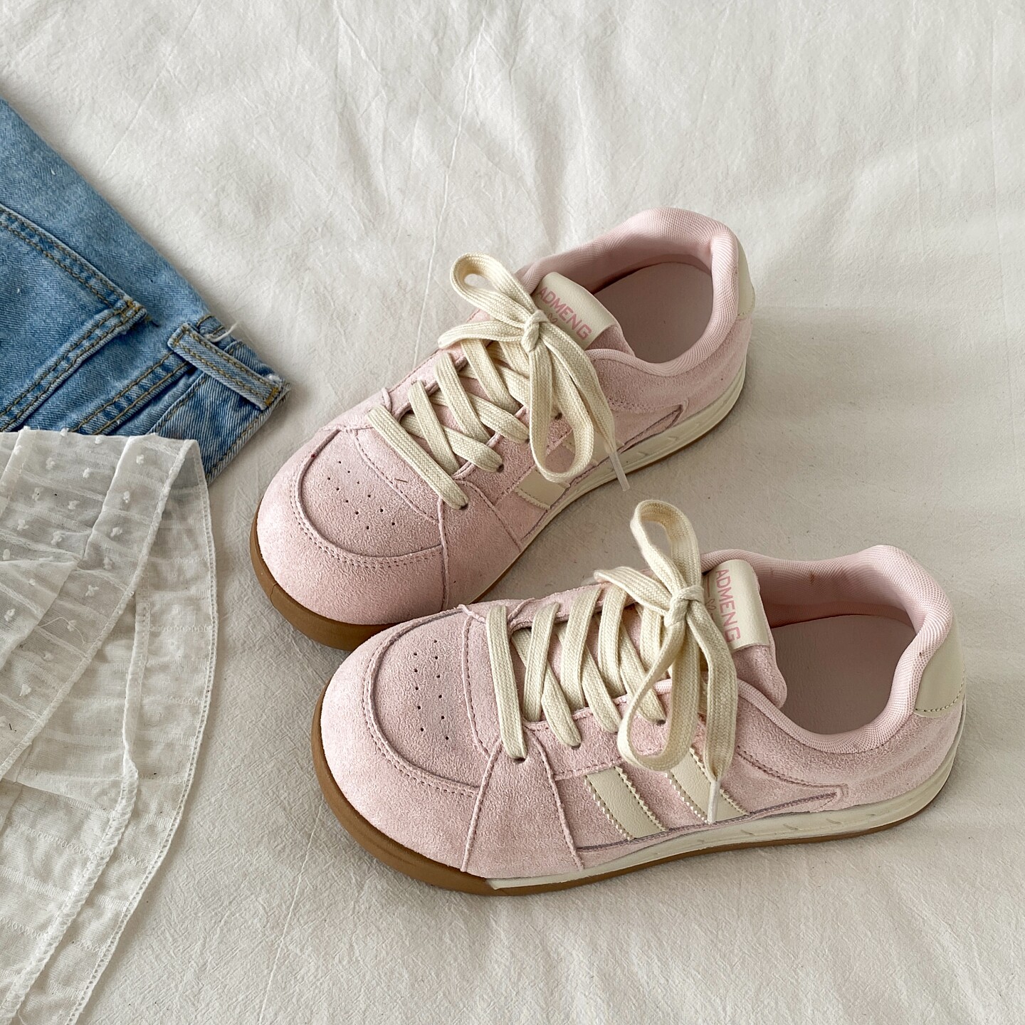 喜叔粉色翻毛皮德训鞋女2025新款秋季小众复古板鞋厚底休闲运动鞋,女鞋,休闲板鞋,淘宝优惠券,粉丝福利购,淘宝优惠卷