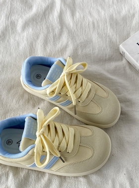 喜叔丑萌黄色芒果头德训板鞋女2025春季新款厚底小白鞋休闲运动鞋