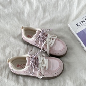 女款 爆款 2025新款 喜叔小众粉色网面板鞋 夏季 透气小白鞋 厚底德训鞋