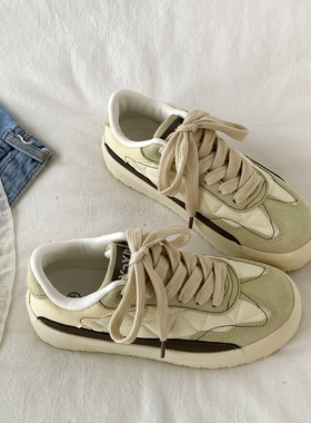 喜叔小众设计感绿色阿甘德训鞋女款秋季复古休闲运动鞋厚底小白鞋