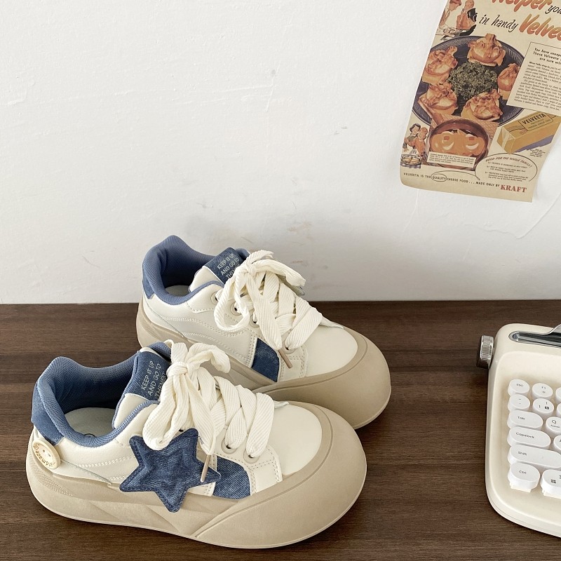 喜叔 丑萌大头星星面包鞋女2024新款秋冬百搭厚底小白鞋休闲板鞋,女鞋,休闲板鞋,淘宝优惠券,粉丝福利购,淘宝优惠卷