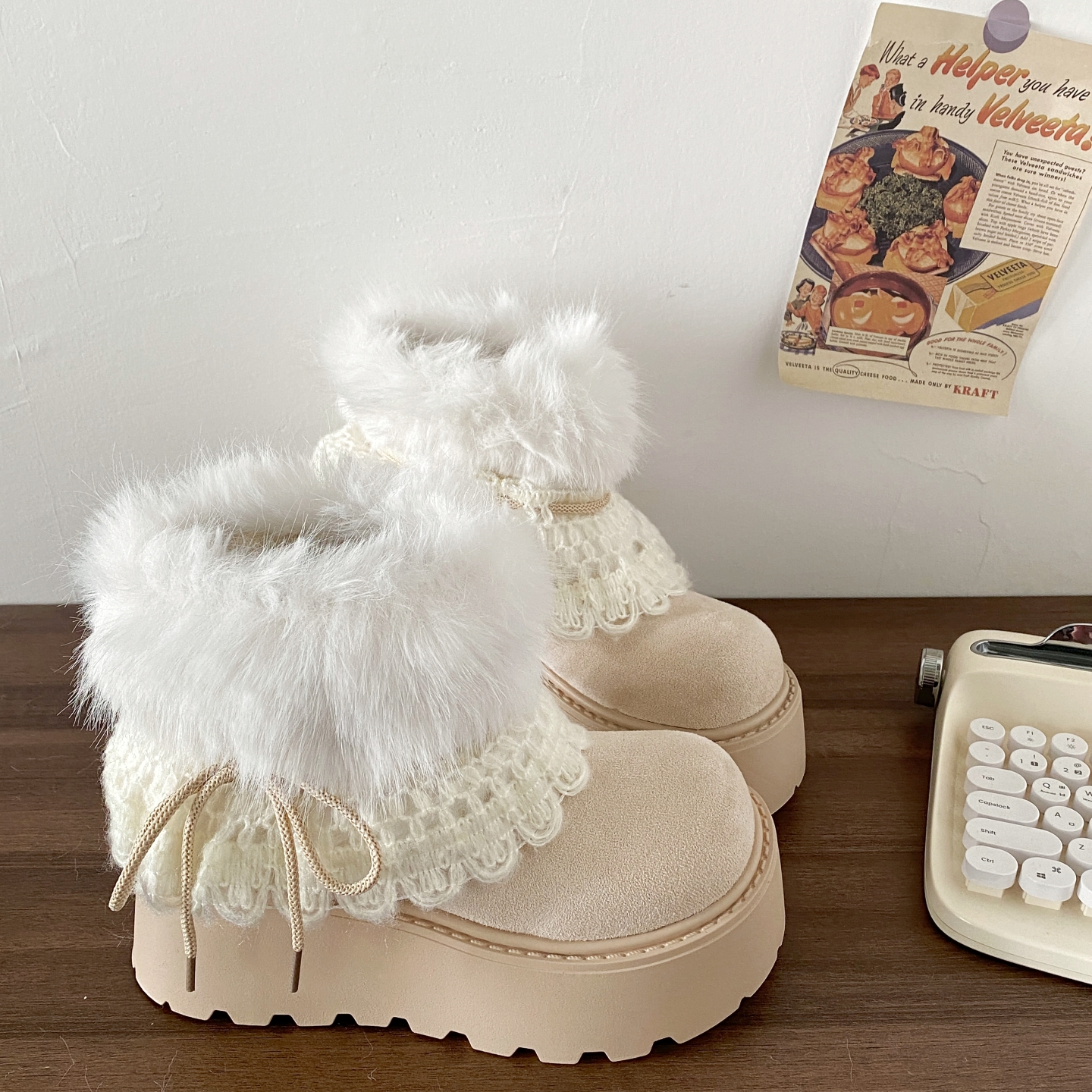 增高厚底费尔岛雪地靴短筒棉靴子