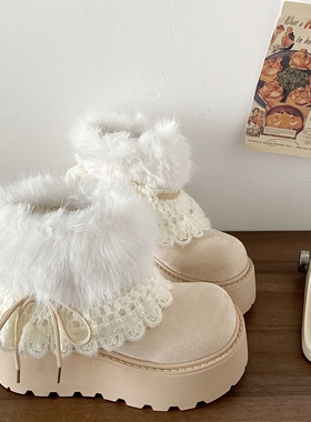 喜叔白色厚底费尔岛雪地靴女2025冬季新款保暖加绒毛毛短靴棉靴子
