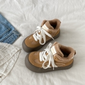 女2025新款 冬季 保暖加绒高帮毛毛鞋 喜叔棕色厚底棉鞋 复古休闲板鞋