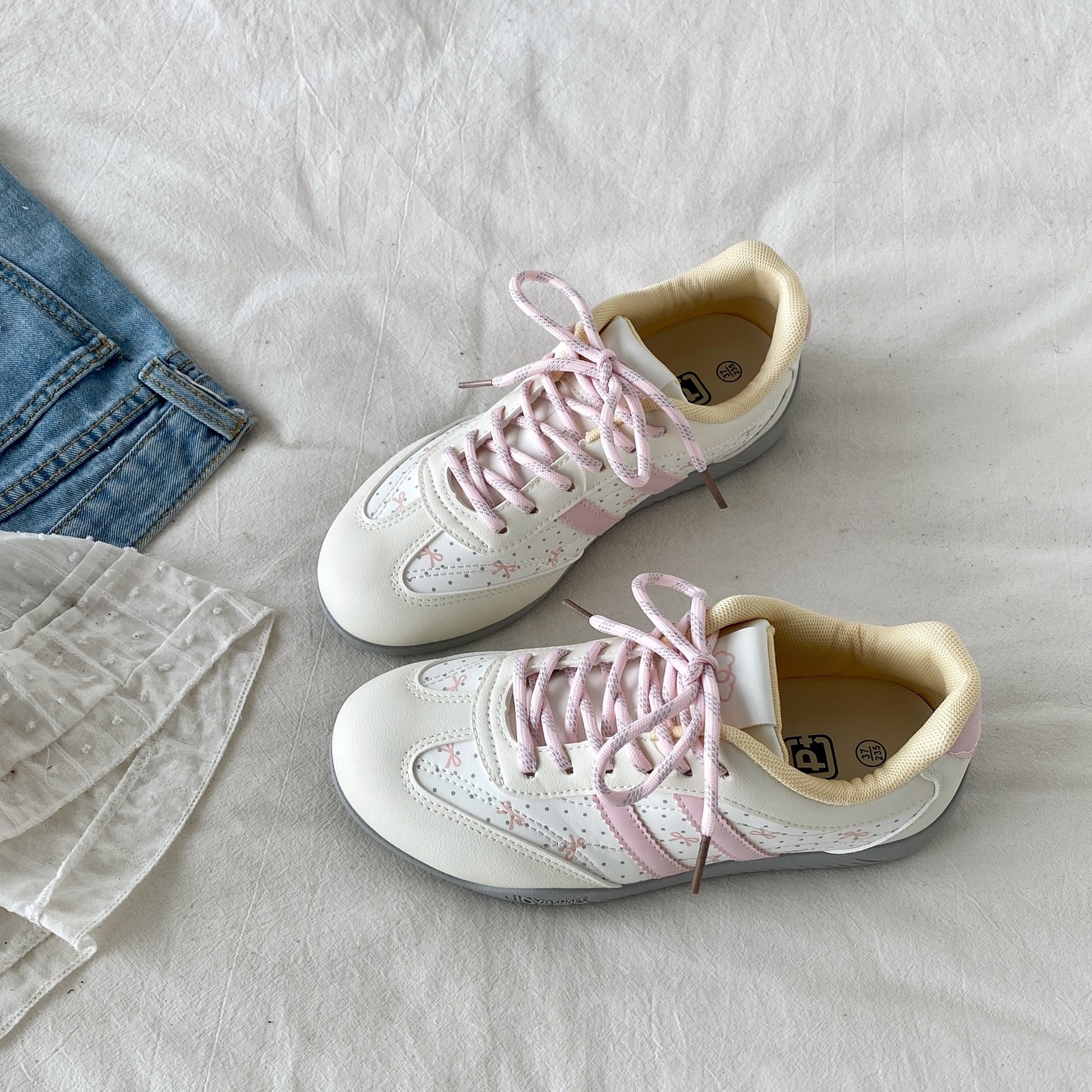喜叔甜美粉色厚底德训鞋女2026春季新款小白鞋韩系百搭休闲运动鞋,女鞋,德训鞋,淘宝优惠券,粉丝福利购,淘宝优惠卷
