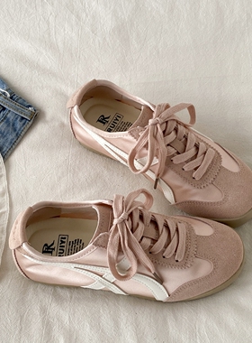 喜叔 夏季薄款粉色阿甘鞋女款2025新款平底德训鞋配裙子休闲板鞋