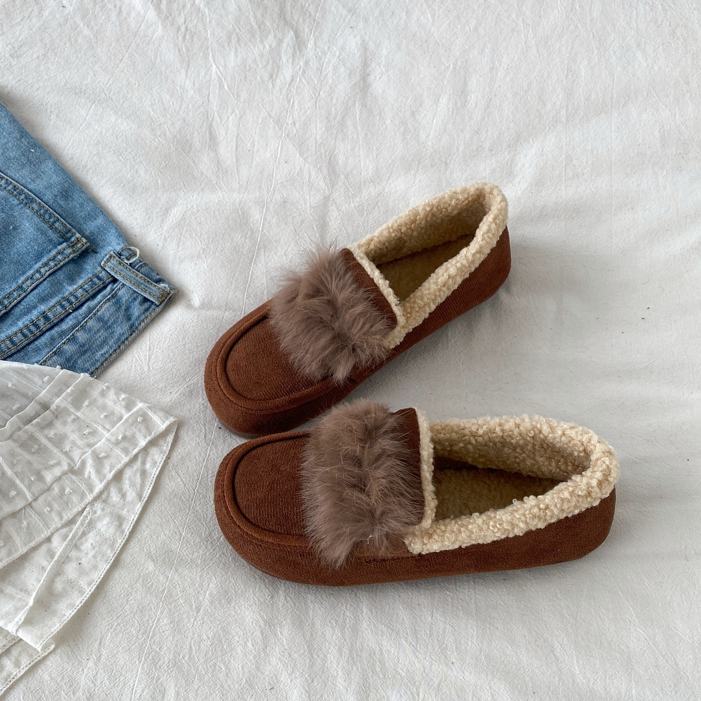 喜叔2025冬季新款加绒豆豆鞋女外穿软底防滑保暖毛毛鞋一脚蹬棉鞋,女鞋,乐福鞋（豆豆鞋）,淘宝优惠券,粉丝福利购,淘宝优惠卷