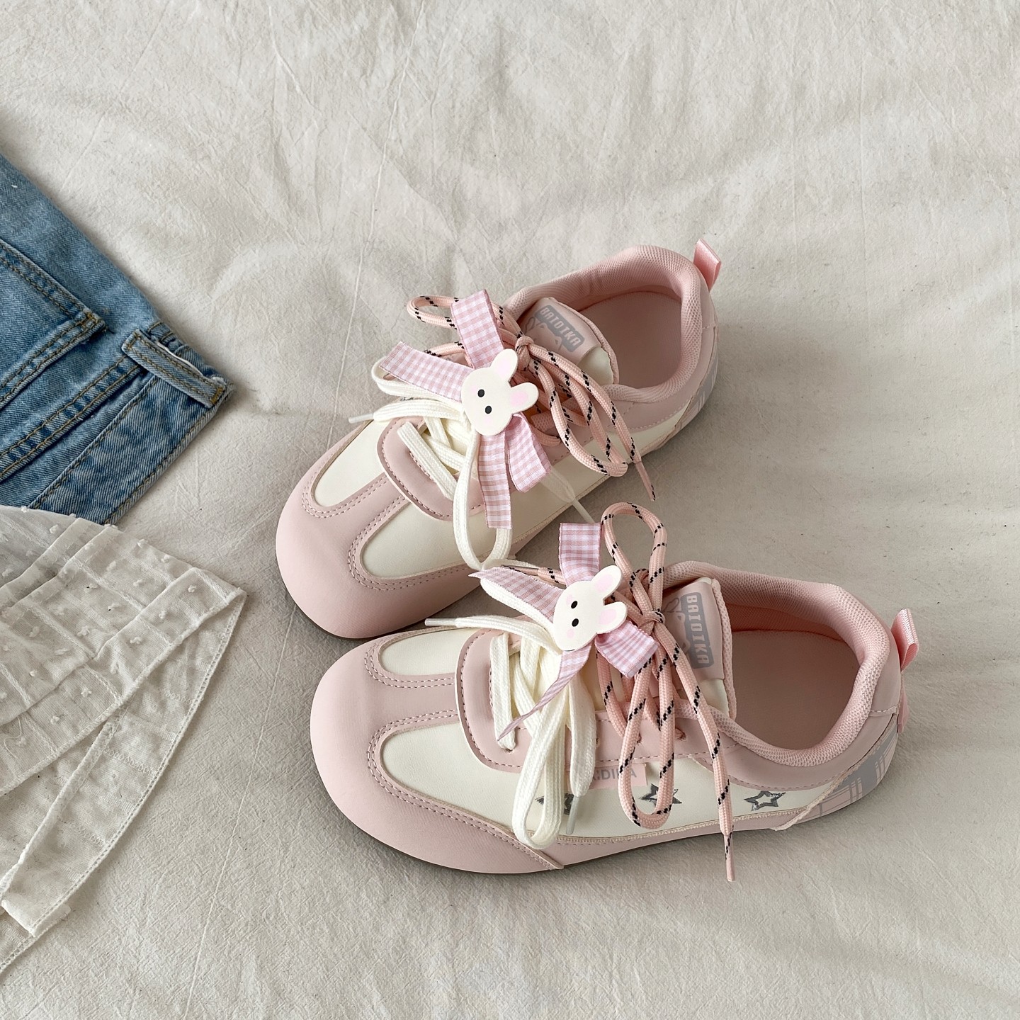 喜叔粉色小众星星刺绣德训板鞋女2026春季新款小白鞋运动休闲鞋子,女鞋,德训鞋,淘宝优惠券,粉丝福利购,淘宝优惠卷