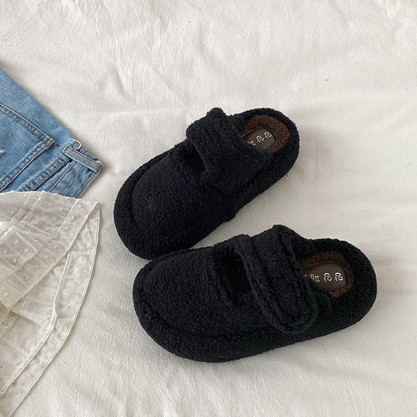 喜叔 黑色厚底羊羔毛棉拖鞋女2025新款秋冬外穿保暖防滑毛毛拖鞋,女鞋,毛毛鞋,淘宝优惠券,粉丝福利购,淘宝优惠卷