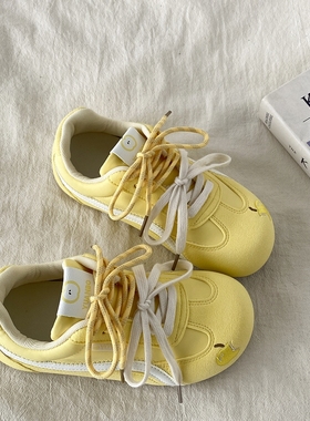 喜叔 黄色苹果德训鞋女2025新款爆款平底泡芙板鞋休闲运动小白鞋