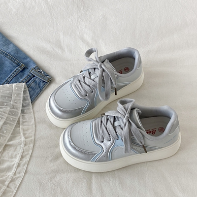 银色小众厚底面包板鞋爆款汉堡鞋