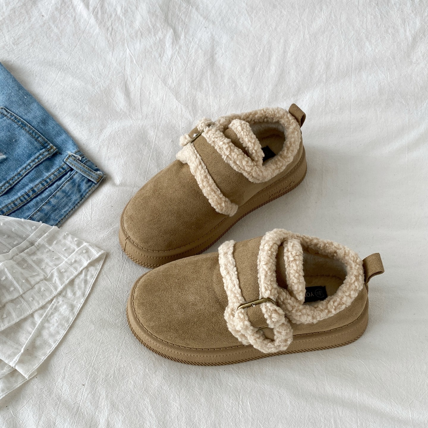 喜叔冬季厚底加绒勃肯棉鞋女2025新款保暖毛绒雪地靴魔术贴面包鞋,女鞋,时尚雪地靴,淘宝优惠券,粉丝福利购,淘宝优惠卷