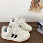 女2024新款 秋季 透气百搭小白鞋 喜叔港风复古面包板鞋 休闲运动鞋 男