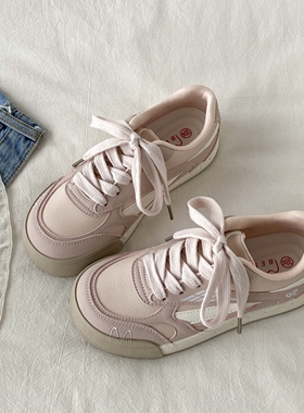 喜叔 粉色厚底板鞋女款配裙子2025新款夏季百搭德训鞋运动休闲鞋