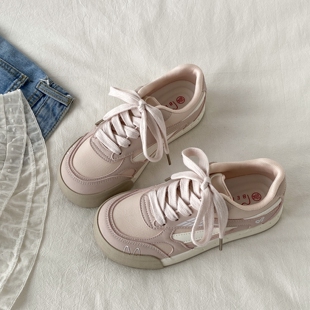 喜叔 粉色厚底板鞋女款配裙子2026新款夏季百搭德训鞋运动休闲鞋