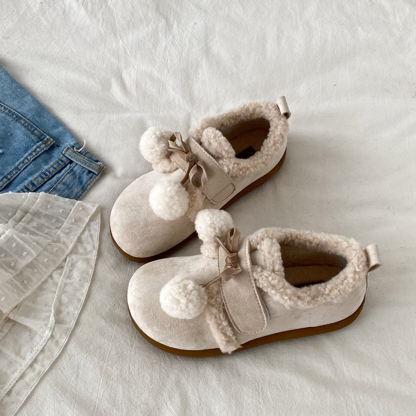 可爱毛球蝴蝶结棉鞋勃肯毛毛鞋子