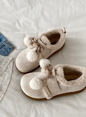 喜叔白色复古毛毛鞋女冬外穿2025新款保暖加绒勃肯鞋防滑雪地棉鞋