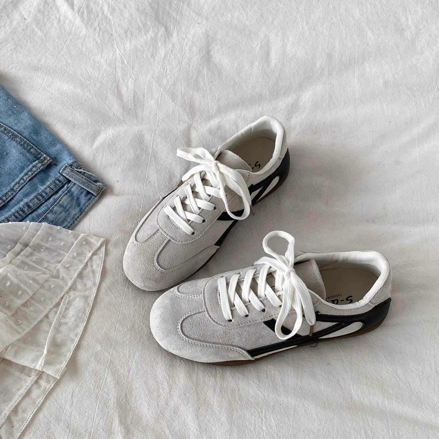 喜叔小众灰色薄底赛车鞋女2026春季新款德训鞋复古休闲运动阿甘鞋,女鞋,德训鞋,淘宝优惠券,粉丝福利购,淘宝优惠卷