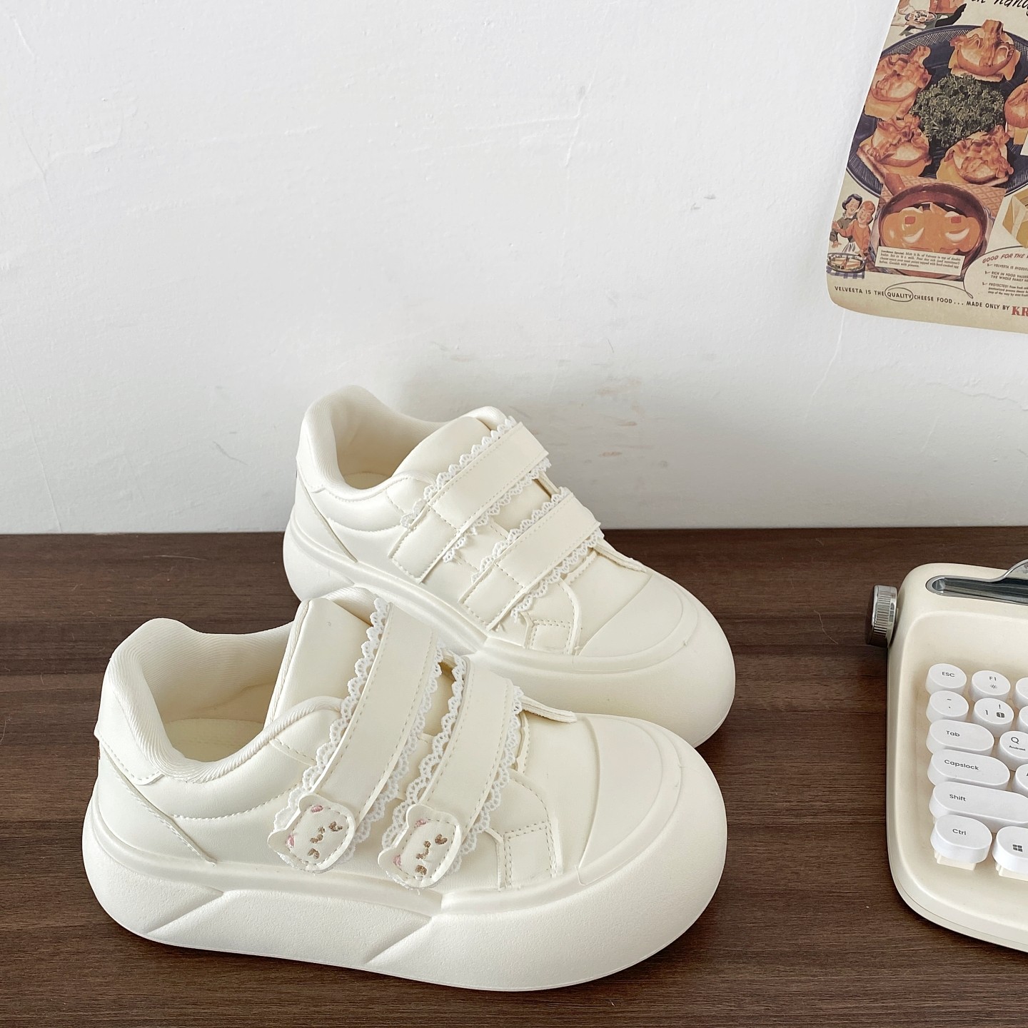 喜叔魔术贴圆头厚底小白鞋女2026春季新款面包鞋百搭运动休闲板鞋,女鞋,休闲板鞋,淘宝优惠券,粉丝福利购,淘宝优惠卷