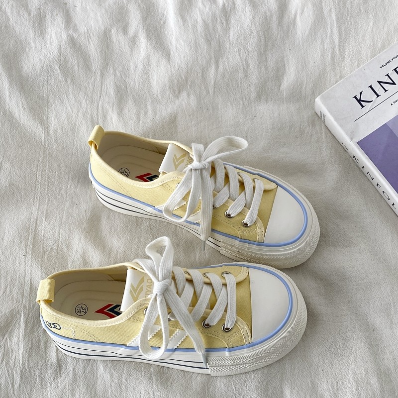 喜叔 多巴胺黄色kitty猫帆布鞋女款2025新款夏季厚底百搭透气板鞋,女鞋,帆布鞋,淘宝优惠券,粉丝福利购,淘宝优惠卷