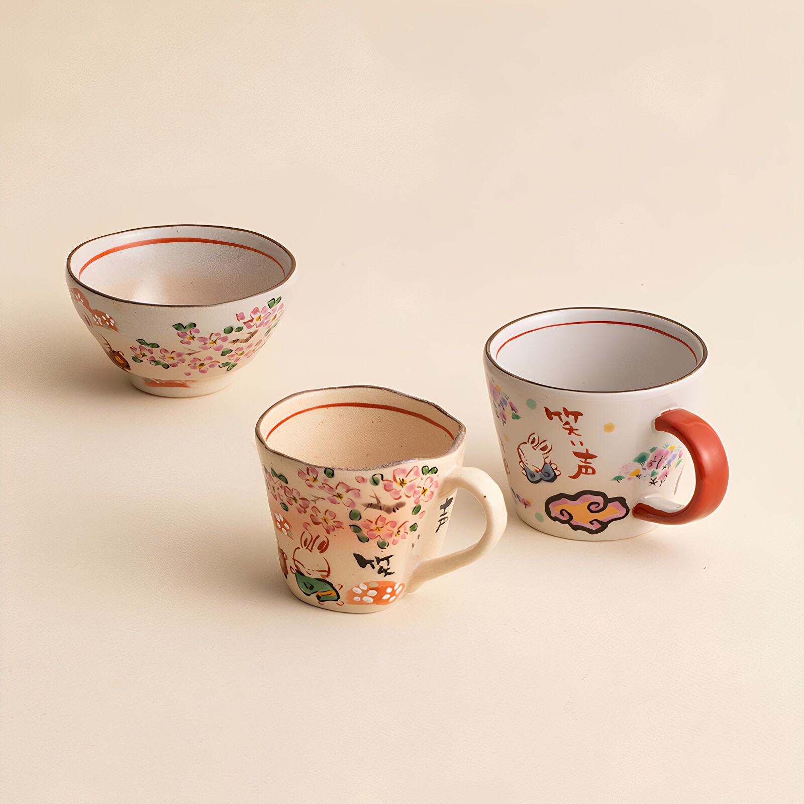 日本进口夕立窑可爱动物马克杯日式手绘兔子水杯家用轻奢陶瓷杯子