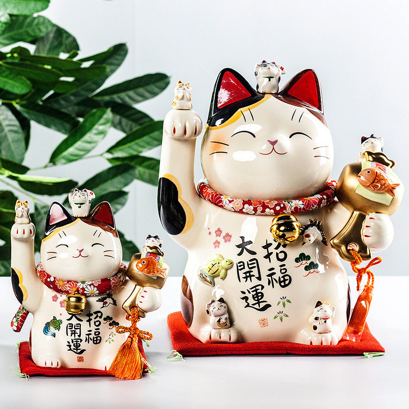 日本药师窑开运招财猫手工