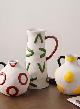 SHPIN BHM奶油风手绘陶瓷花器高颜值客厅餐桌插花民宿摆件高级感