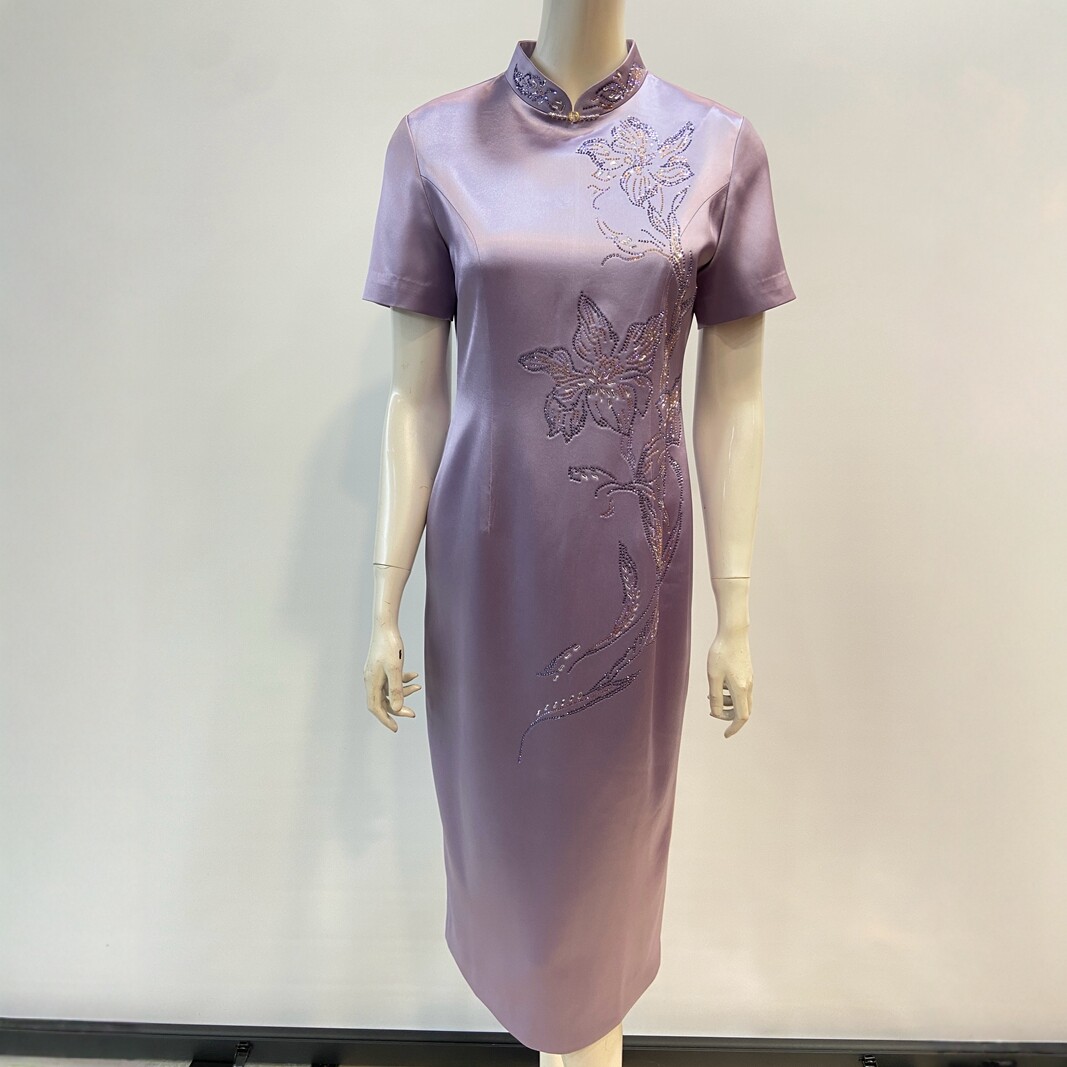 高端醋酸重磅烫钻结婚喜妈妈旗袍气质高贵连衣裙婚庆礼服国风夏装