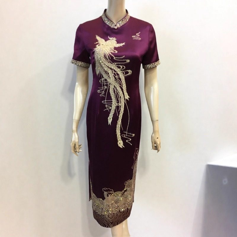 国风新中式喜妈妈婚宴装礼服喜婆婆连衣裙重工刺绣醋酸缎改良旗袍