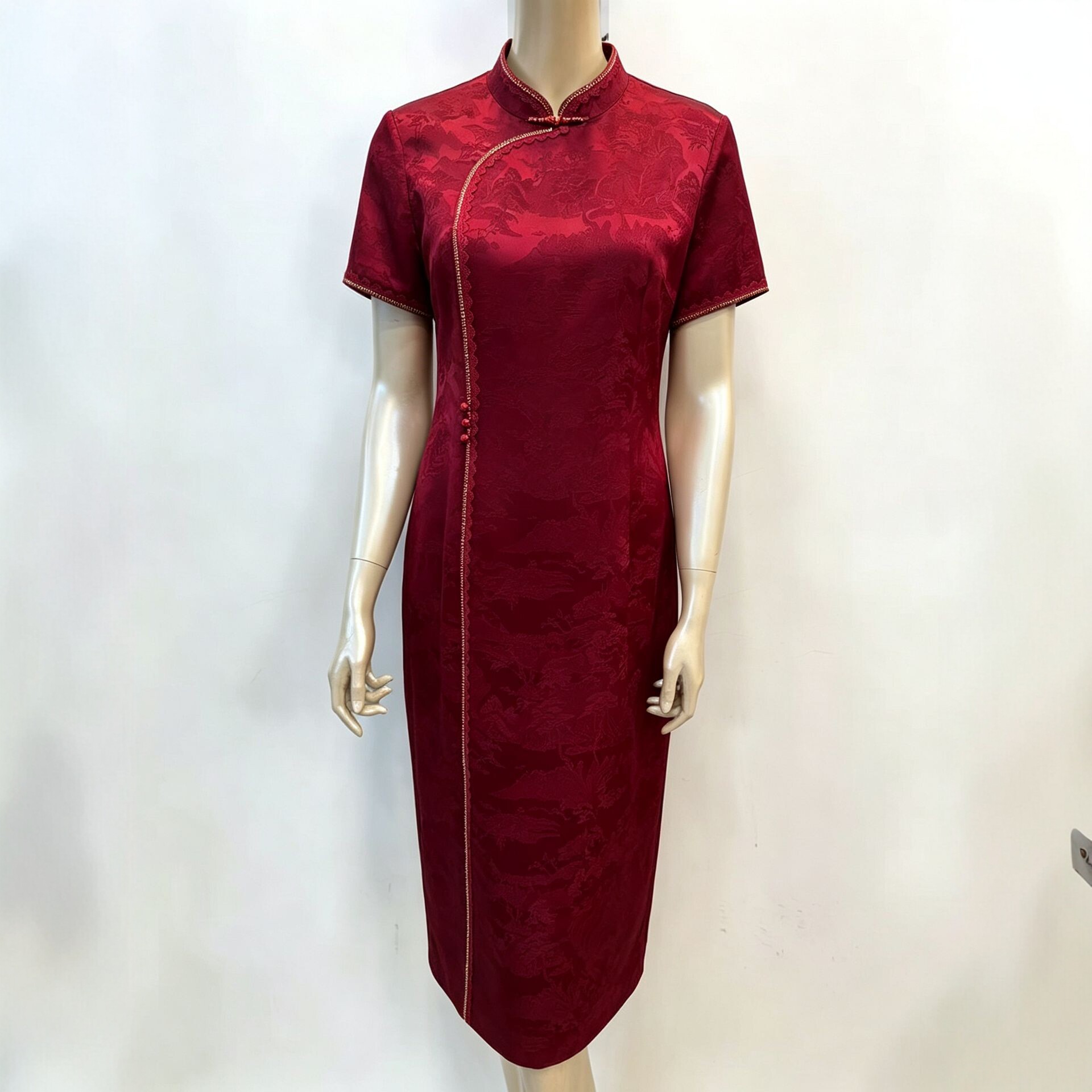 国风改良旗袍醋酸段面婚礼妈妈装