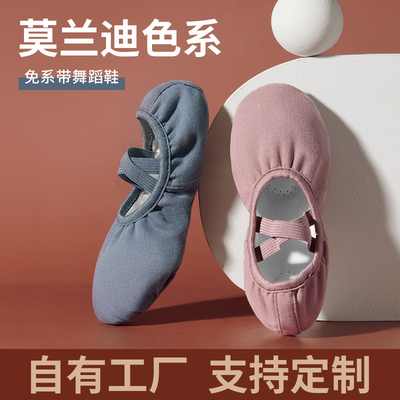 儿童舞蹈鞋女软底练功鞋成人艺考形体鞋莫兰迪色舞鞋夏季芭蕾舞