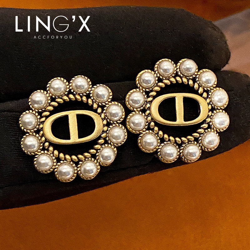 玲秀D家小香赫本风珍珠字母CD耳环小众设计高级感轻奢法式耳钉女,饰品/流行首饰/时尚饰品新,耳环,淘宝优惠券,粉丝福利购,淘宝优惠卷