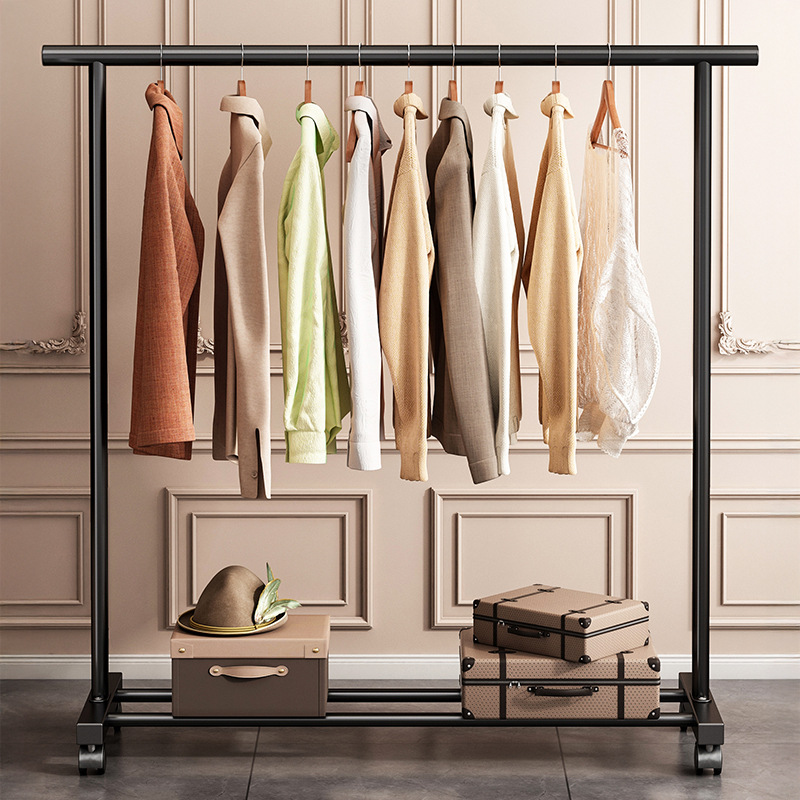 单杆晾衣架落地家用阳台固定凉晒衣服架子简易宿舍室内卧室挂衣架